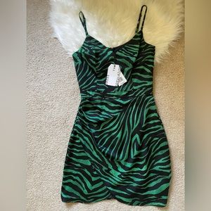 NWT - Dress The Population Mini Cocktail Dress - Green Zebra Print